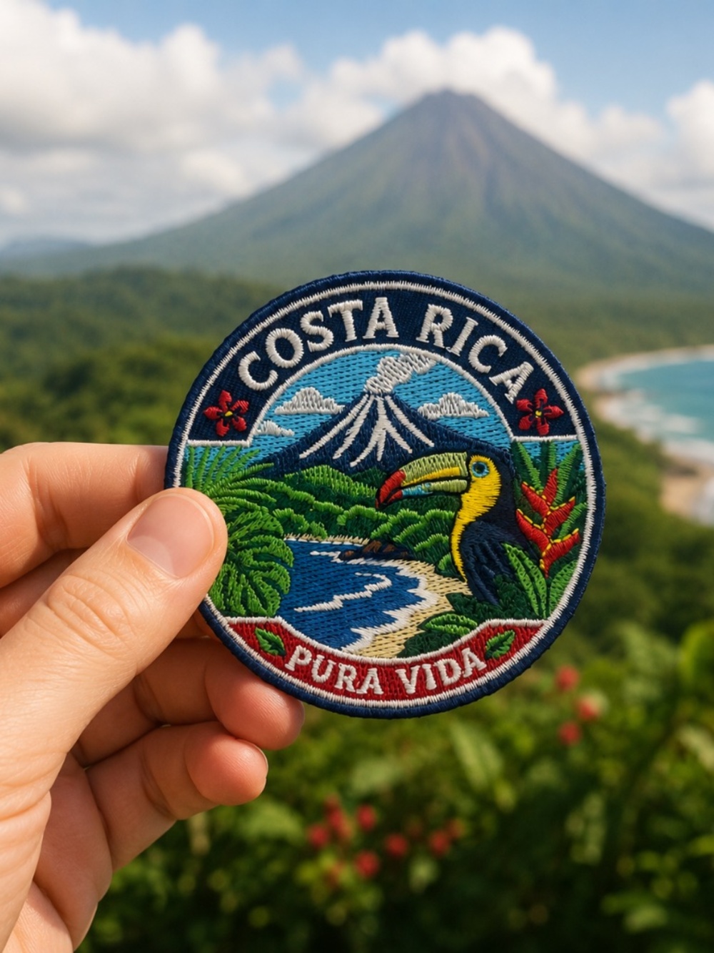 Costa Rica Toucan Volcano Patch 3" Iron On Embroidered Travel Badge Pura Vida